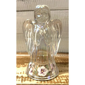Vintage Fenton Clear Glass Angel Praying Hands Hand Painted Signed Florals